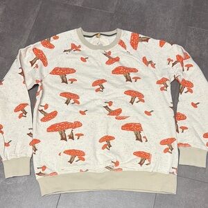 NWOT Koto- Cream and Orange Crewneck Sweater with Mushroom Print